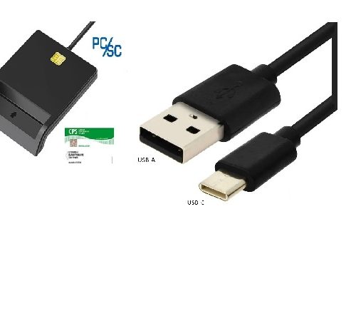 DCR1 Vue du lecteur DCR1 noir monofente avec double sortie USB-A et USB-C pour Carte CPS et e-Carte Vitale par Solucode.